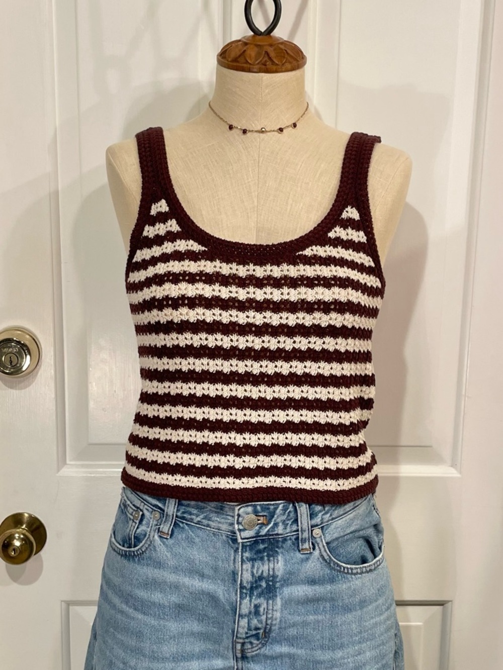NWT Madewell Cotton Striped Knit Tank Top in Burgundy and Cream